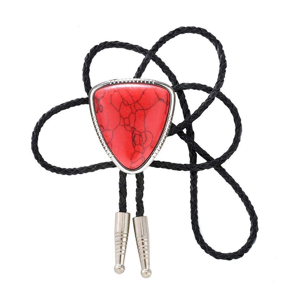 7552 Triangle Nature Agate Shape Bolo Tie Western Cowboy Celtic Black Stone